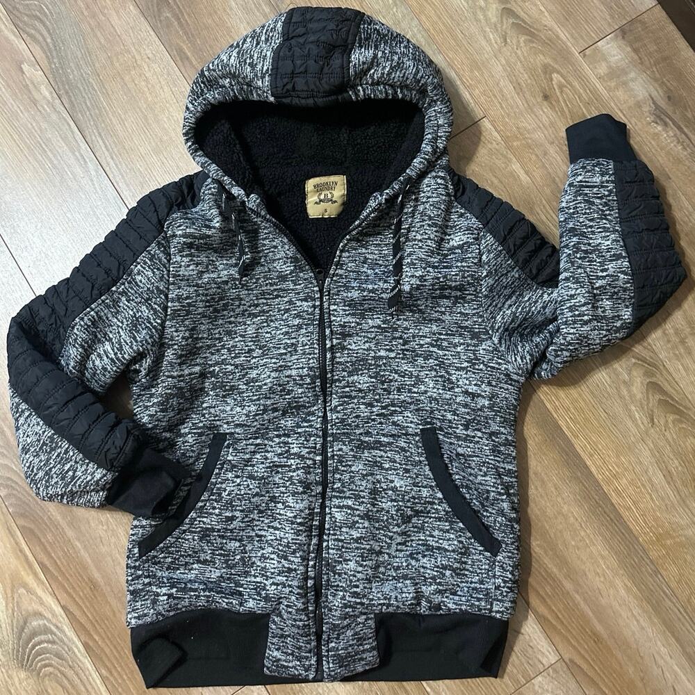 Brooklyn Laundry men's full-zip hoodie gray & black marled fabric size small